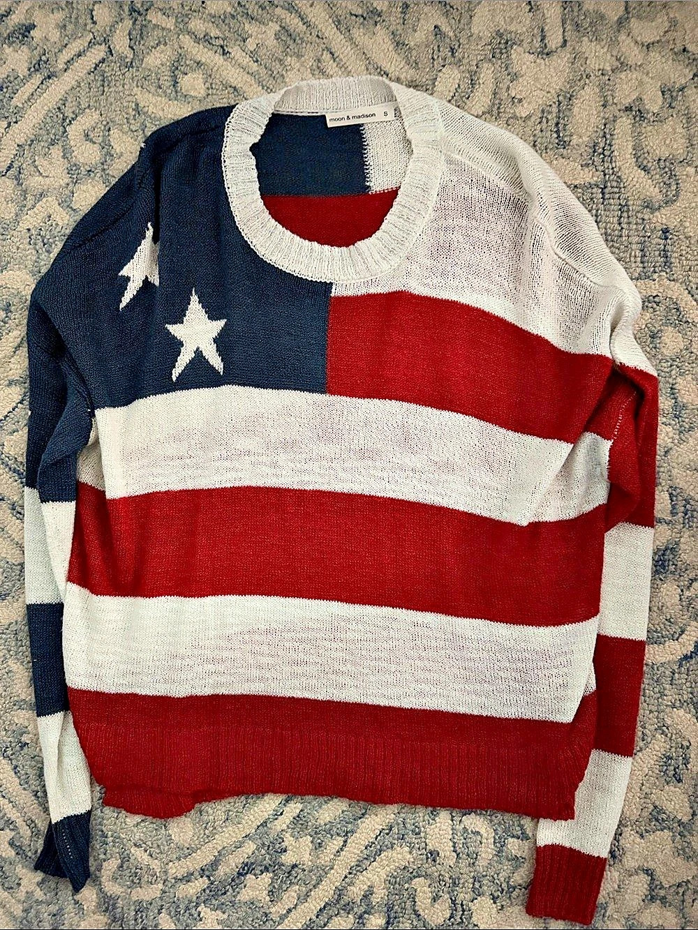 moon & madison American Flag Knit Sweater Color Block American Flag Sweater